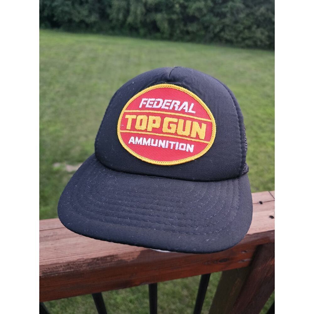 Federal Ammunition Top Gun Hat Cap Patch Black Snapback Mesh Foam Trucker Vtg